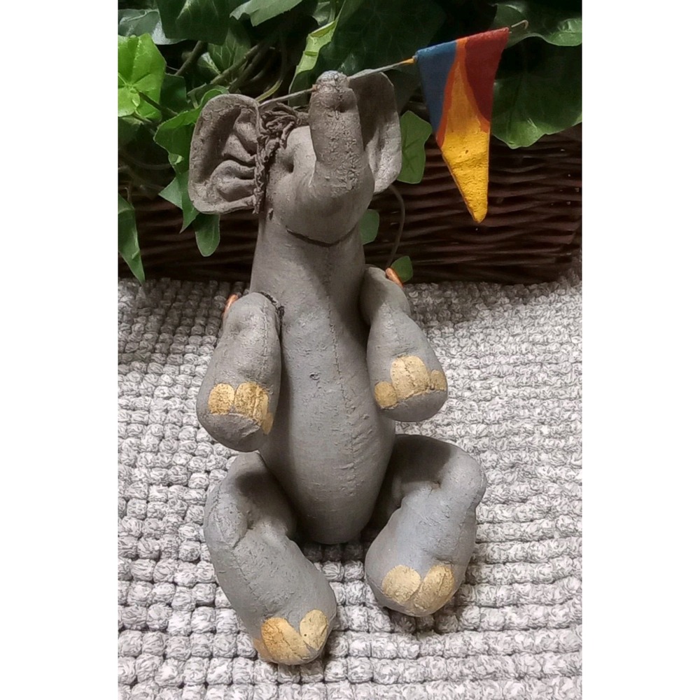 Vintage Handmade Fabric Paper Mache Folk Art Circus Elephant Figure 7"